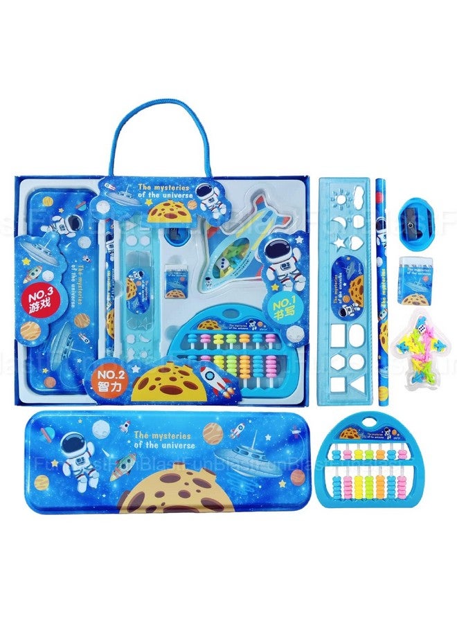 فنبلاست صندوق قرطاسية فن بلاست بطابع الفضاء للأطفال - لوازم مكتبية مدرسية، مجموعة قرطاسية كاواي، صندوق أقلام رصاص، مسطرة، ممحاة، مبراة مع لعبة لودو وأباكوس، هدية عيد ميلاد للأطفال - Image 1