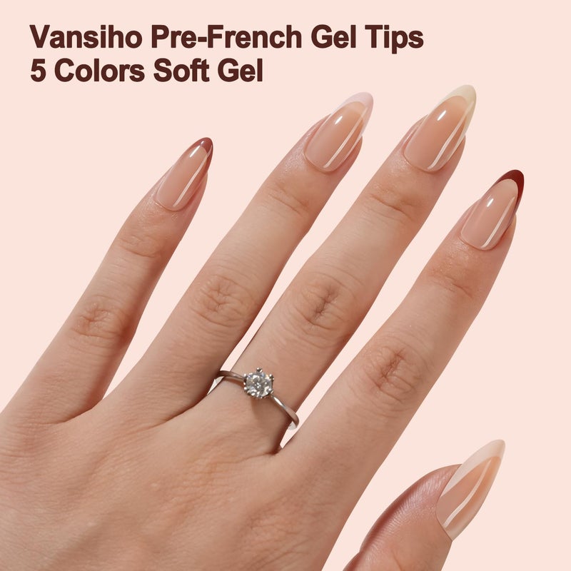 VANSIHO 150Pcs French Gel Nail Tips Almond, Vansiho Medium Nail Tips, Pre-French Tips Press on Nails, Acrylic Fake Nails for Nail Art DIY 15 Sizes - Image 2