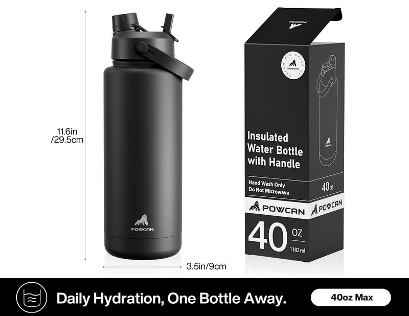 POWCAN 40 oz Insulated Water Bottle with 2-in-1 Straw and Spout Lid, Keep Cold 24H, Leak-Proof, BPA-Free, Double Wall Stainless Steel Water Bottle for Sports, Gym, Travel, and School (Dark Knight) - Image 5