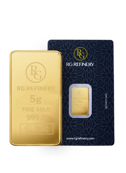 Rafmoh Bullion 5 Gram 24k Gold Bar with RG Design - 5 Grams Gold Bar 24KT 999.9 Purity