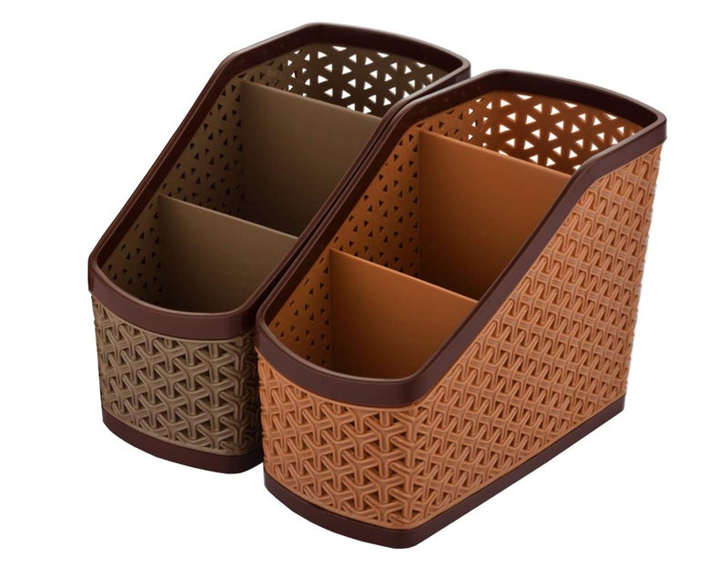 Kuber Industries Compact 2 Piece Plastic Storage Basket, Light Brown, Standard (CTKTC05253) - Image 3