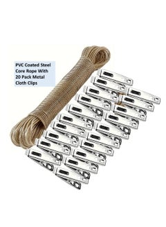 Lavish Washing Line Rope, Strong Steel Core Laundry Clothes Lines, Rot, Mould & Weather Resistant Thick Strong Plastic PVC Cover Garden Outdoor (20m) With 20 Metal Clips  - Image 1