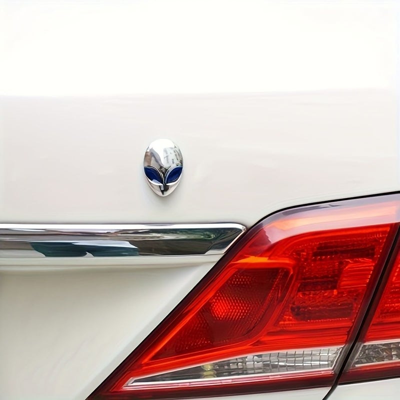 3D Silvery Blue Alien Head Car Sticker Easy Installation Durable Auto Emblem For Vehicles And Motorcycles - Image 5