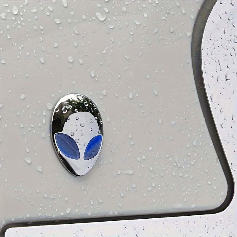 3D Silvery Blue Alien Head Car Sticker Easy Installation Durable Auto Emblem For Vehicles And Motorcycles - Image 2