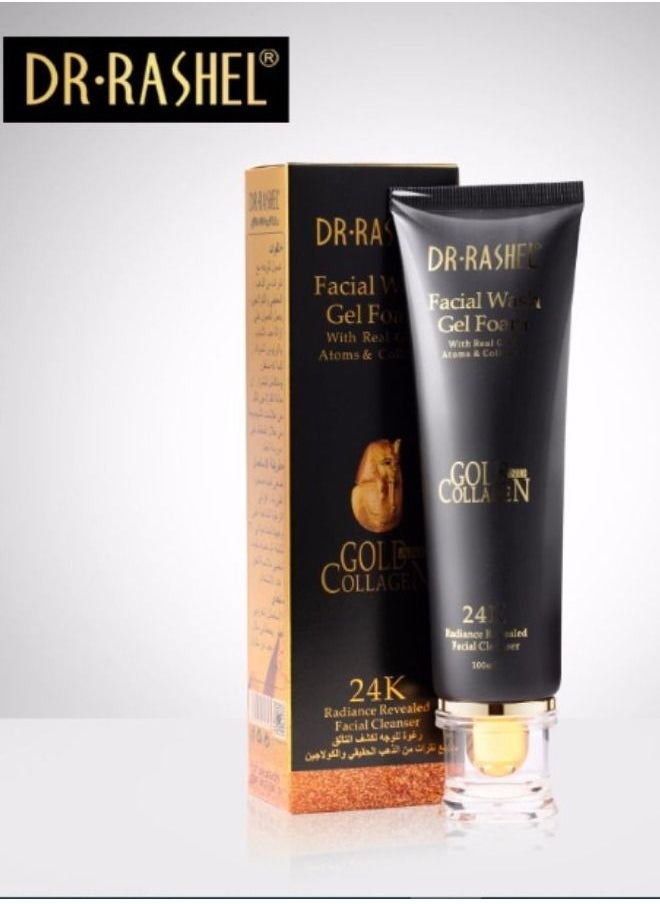 RASHELL 24K Gold And Collagen Facial Wash Gel Foam Black/Gold 100ml  - Image 1
