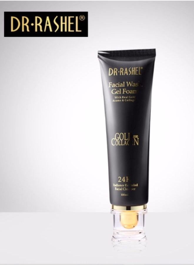 RASHELL 24K Gold And Collagen Facial Wash Gel Foam Black/Gold 100ml  - Image 2