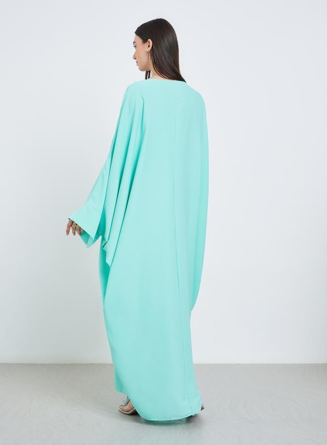 Take Two Solid Batwing Sleeve Abaya with Hijab Set - Image 5