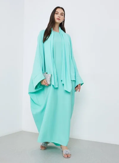 Take Two Solid Batwing Sleeve Abaya with Hijab Set