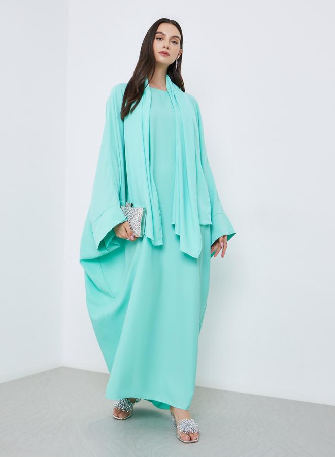 Take Two Solid Batwing Sleeve Abaya with Hijab Set - Image 1