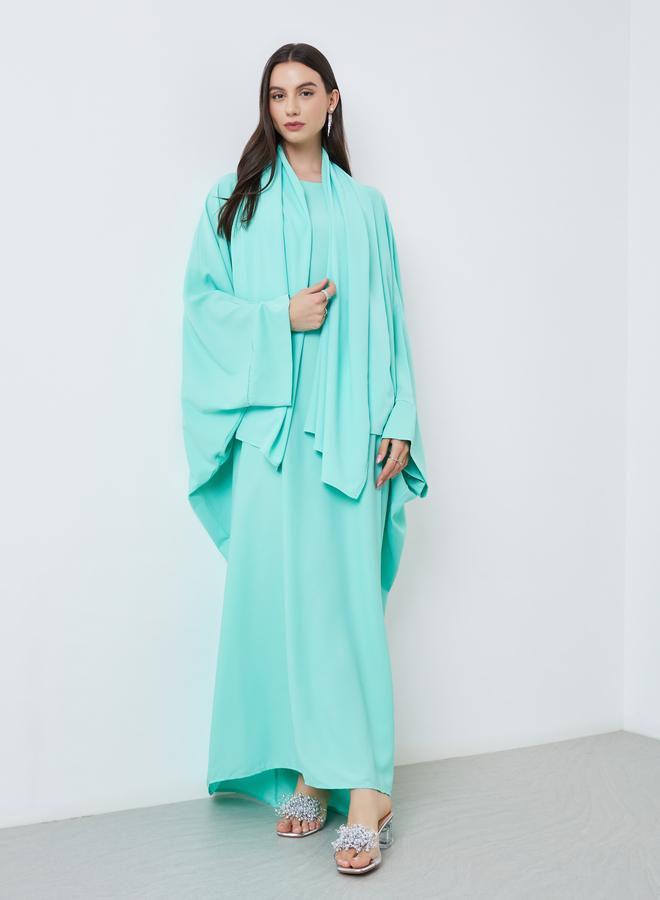 Take Two Solid Batwing Sleeve Abaya with Hijab Set - Image 2