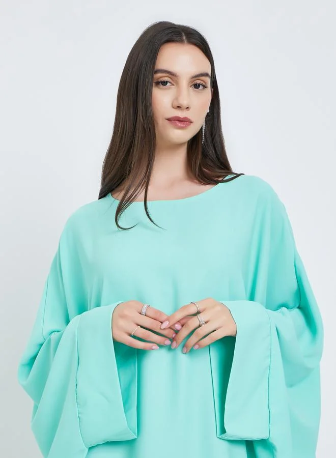 Take Two Solid Batwing Sleeve Abaya with Hijab Set