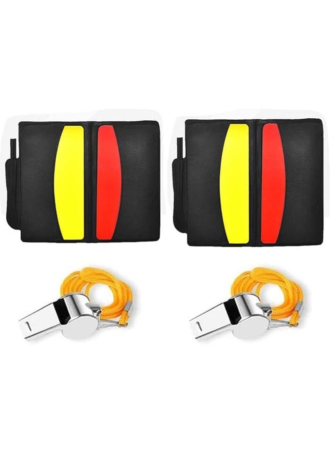 ULHYC Two Sets Of Red And Yellow Cards Metal Referee Whistles leather Case And Pen Football Referee Equipment Game Recording Equipment  - Image 1