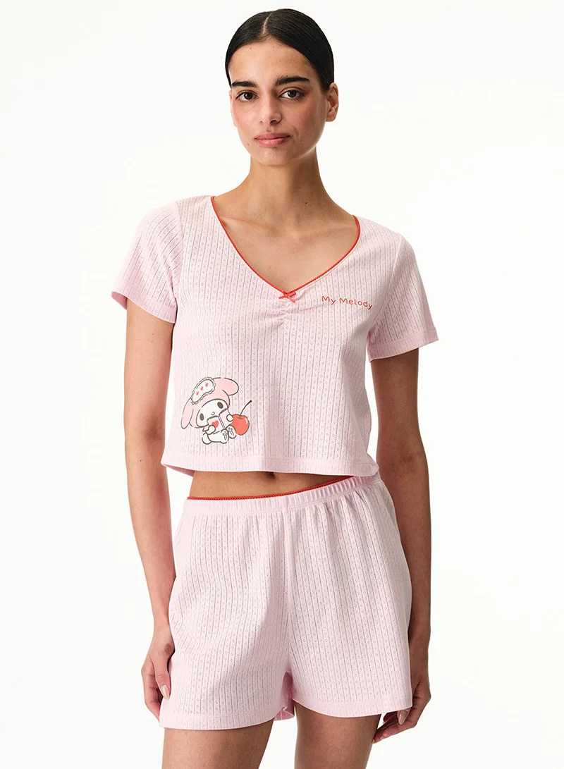 Penti Women's Cotton Lounge Licensed My Melody Pointelle Shorts Set - Pink