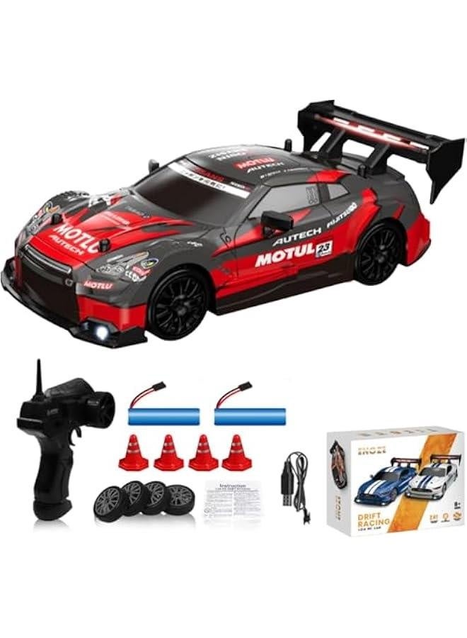 1:24 Scale RC Drift Car 4WD 2.4GHz 30KM/H High Speed Racing Sport Toy Car with LED Lights, Racing and Drift Wheels (8601-Red)