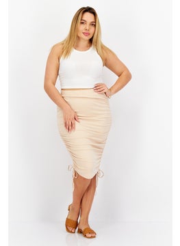 BB Dakota by Steve Madden Women Ruched String Midi Skirts, Beige  - Image 3