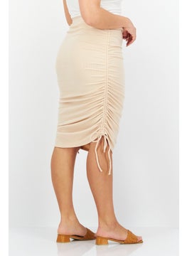 BB Dakota by Steve Madden Women Ruched String Midi Skirts, Beige  - Image 2