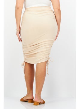 BB Dakota by Steve Madden Women Ruched String Midi Skirts, Beige  - Image 4