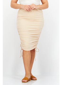 BB Dakota by Steve Madden Women Ruched String Midi Skirts, Beige  - Image 1