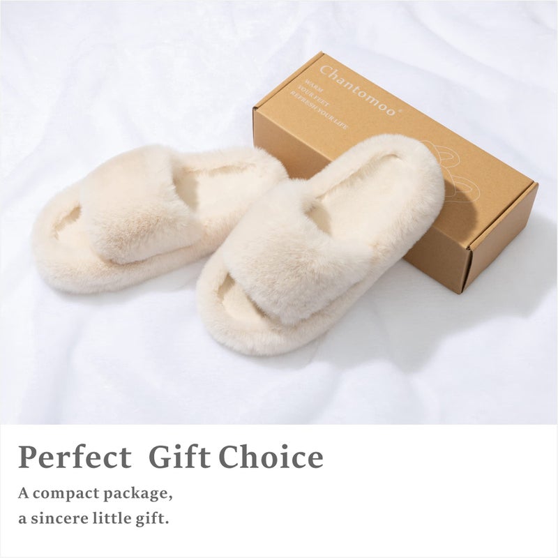 Chantomoo Women's Classic Fuzzy Slippers - Beige, Size 11-12 - Image 5