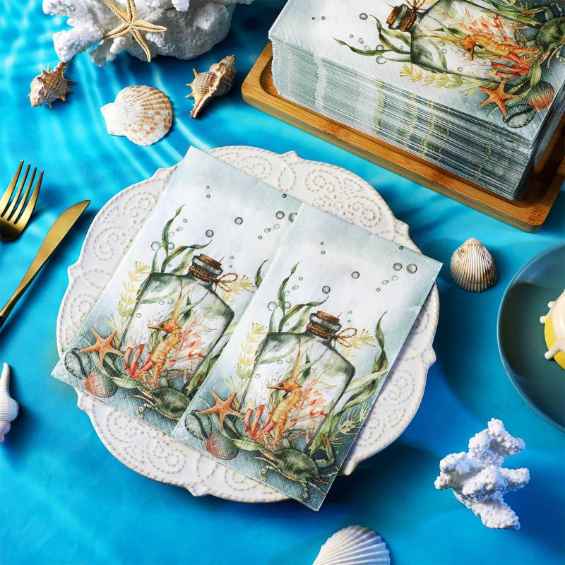 Seajan Seajan 200 Pcs Seahorse Guest Napkins Disposable Hand Towels for Bathroom Guest Towels Paper Napkins Paper Hand Towel Paper Guest Towels Disposable Guest Napkins for Bathroom Wedding - Image 2