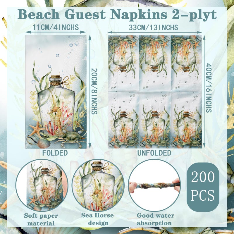 Seajan Seajan 200 Pcs Seahorse Guest Napkins Disposable Hand Towels for Bathroom Guest Towels Paper Napkins Paper Hand Towel Paper Guest Towels Disposable Guest Napkins for Bathroom Wedding - Image 3