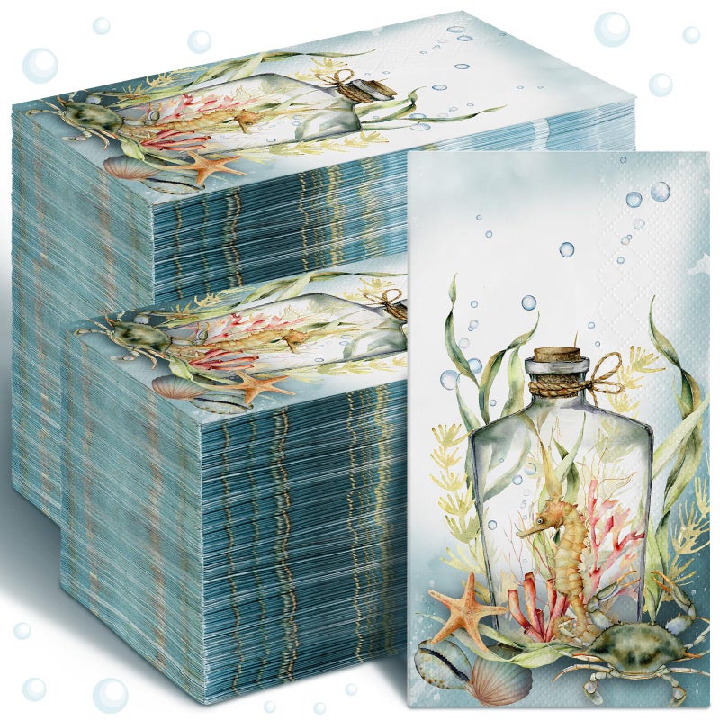 Seajan Seajan 200 Pcs Seahorse Guest Napkins Disposable Hand Towels for Bathroom Guest Towels Paper Napkins Paper Hand Towel Paper Guest Towels Disposable Guest Napkins for Bathroom Wedding - Image 1