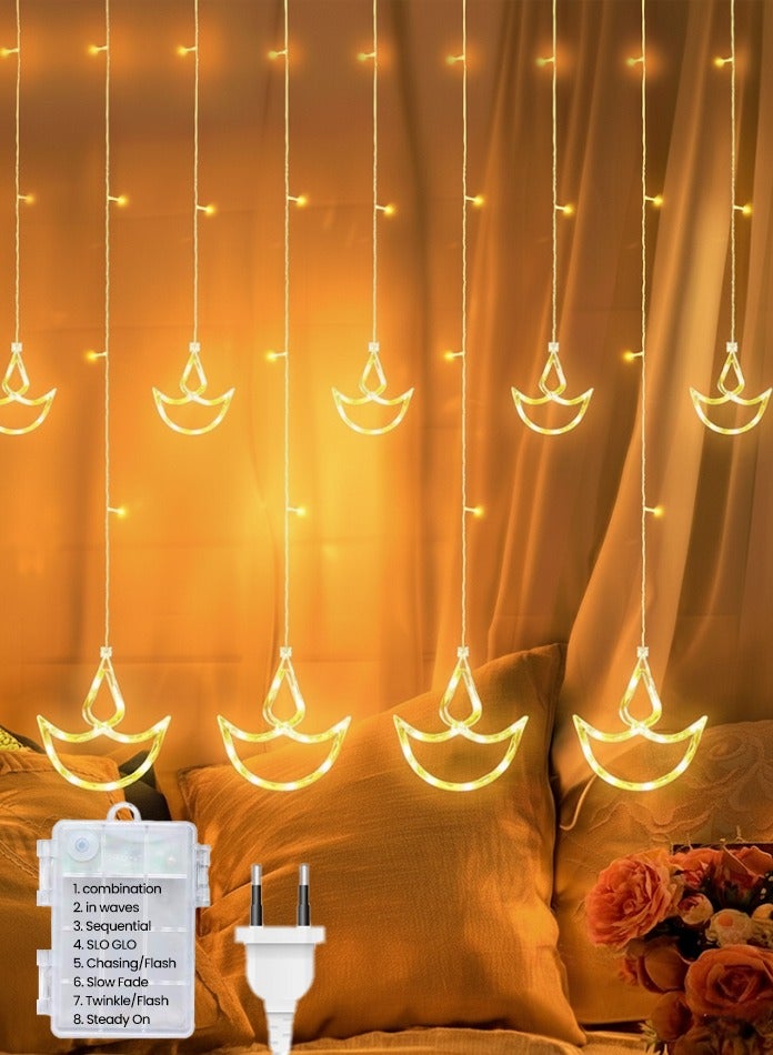 MODI Diwali Decor 2.5 Meter Diwali Light 96 LED Diwali Curtain String Lights – Warm White, 2.5M x 0.7M Waterproof IP44, 8 Modes, Outdoor/Indoor Patio Lights for Diwali, Home, Garden, Wedding, Party & Festival Decorations - Image 3