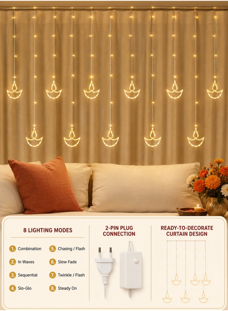 MODI Diwali Decor 2.5 Meter Diwali Light 96 LED Diwali Curtain String Lights – Warm White, 2.5M x 0.7M Waterproof IP44, 8 Modes, Outdoor/Indoor Patio Lights for Diwali, Home, Garden, Wedding, Party & Festival Decorations - Image 3