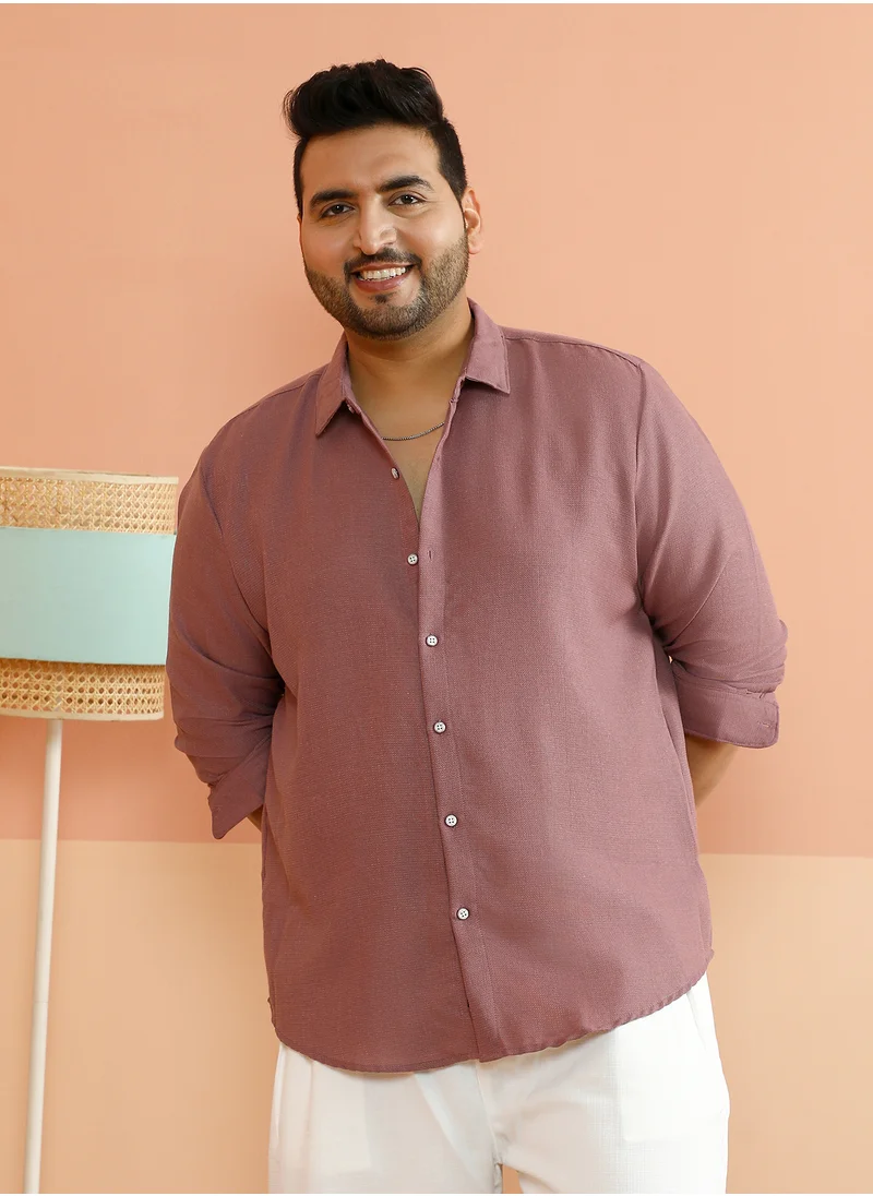 انستافاب بلس Instafab Plus Men's Nude Pink Woven-Textured Shirt For Casual Wear | Spread Collar | Long Cuffed Sleeves | Button Closure | Plus Size Shirt Crafted With Comfort Fit For Everyday Wear