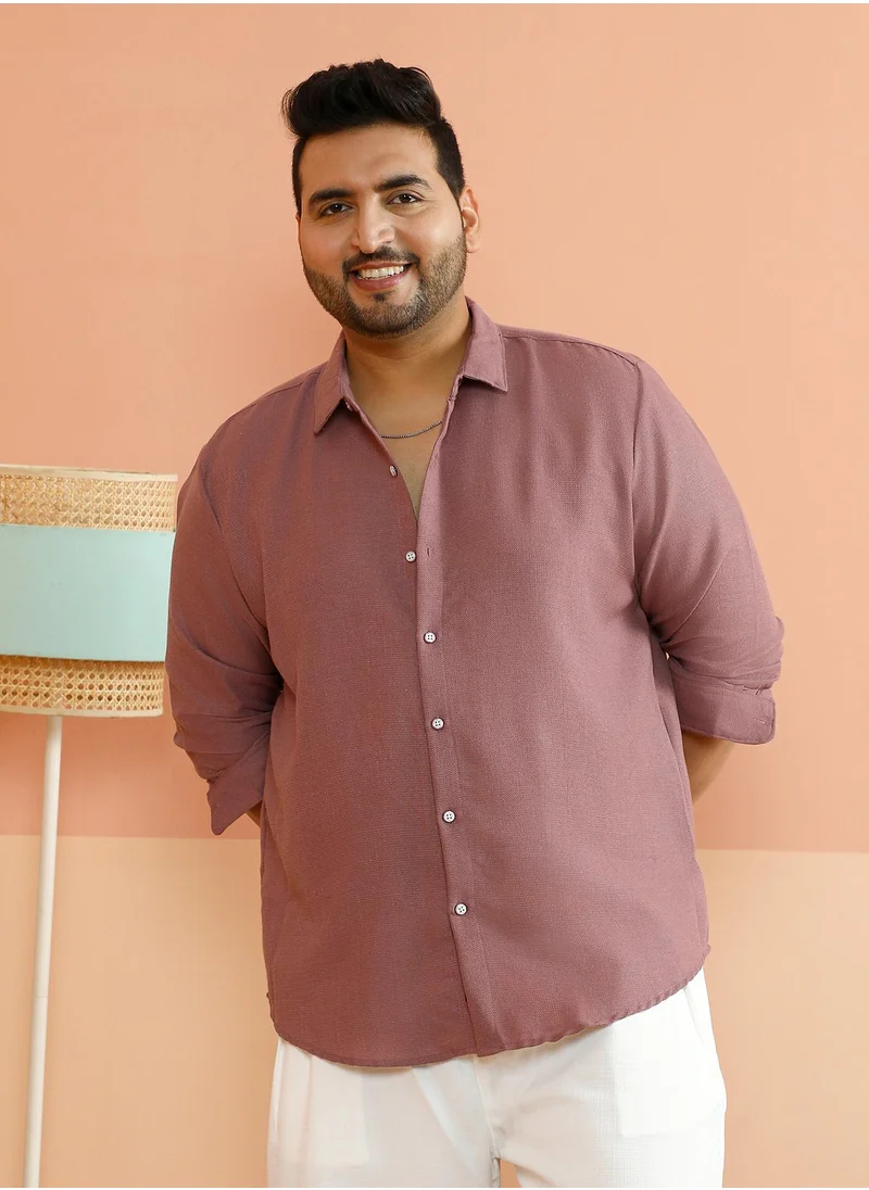 انستافاب بلس Instafab Plus Men's Nude Pink Woven-Textured Shirt For Casual Wear | Spread Collar | Long Cuffed Sleeves | Button Closure | Plus Size Shirt Crafted With Comfort Fit For Everyday Wear
