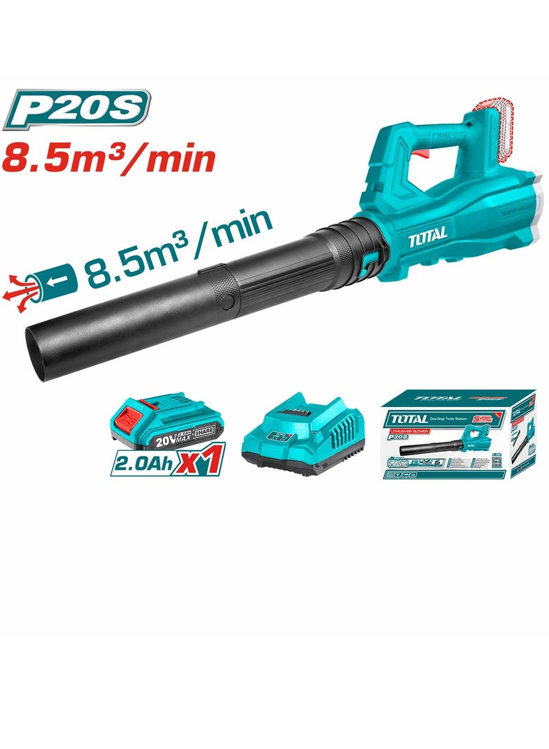 TOTAL Super Total 20V Lithium-Ion Cordless Leaf Blower - 15000 RPM, 8.5m³/min Air Volume, 115km/h Max Air Speed, Includes 2.0Ah Battery & Charger, Perfect for Home & Outdoor Cleanup TABLI203235  - Image 1