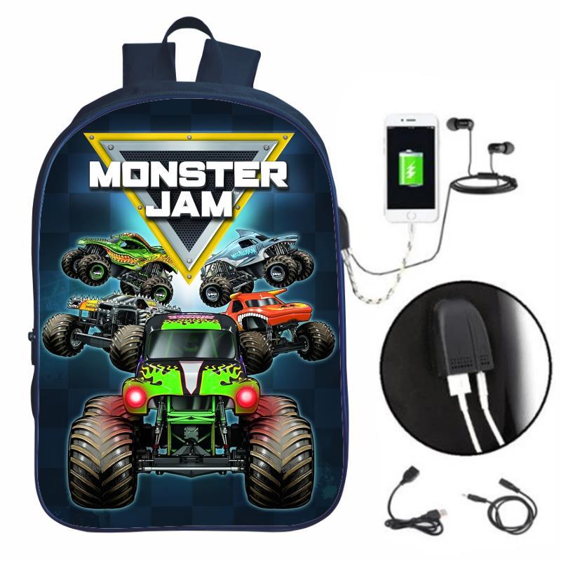 Monster Jam Monster Truck Primary And Secondary School Students School Bag Usb Charging Kidsren'S Backpack Boys And Girls Backpack - Image 5