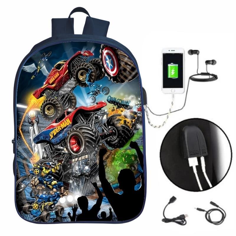 Monster Jam Monster Truck Primary And Secondary School Students School Bag Usb Charging Kidsren'S Backpack Boys And Girls Backpack - Image 4