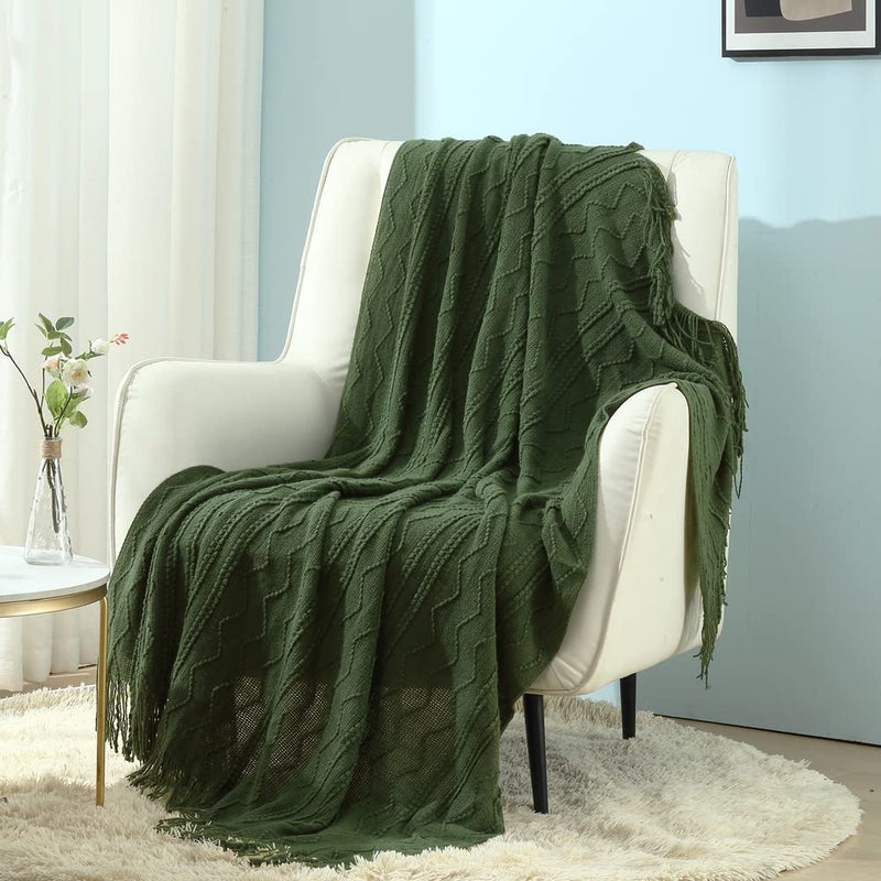 CREVENT Knitted Decorative Throw Blanket for Couch Sofa Chair BedSoft Warm Cozy Light Weight for Spring Summer 50X60 Forest Green Christmas Green