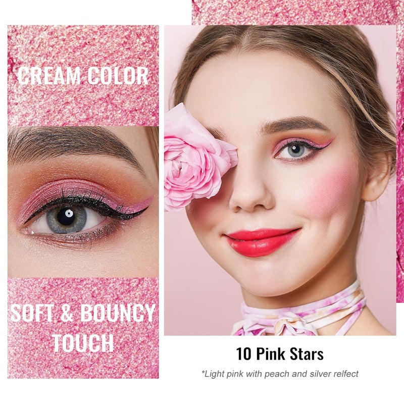 Oulac Cream Eyeshadow Glitter Pink Eyeshadow Holds Makeup For 12 Hours Waterproof and Sweatproof Crease Resistant Vegan 06g Pink Star 10 - Image 2
