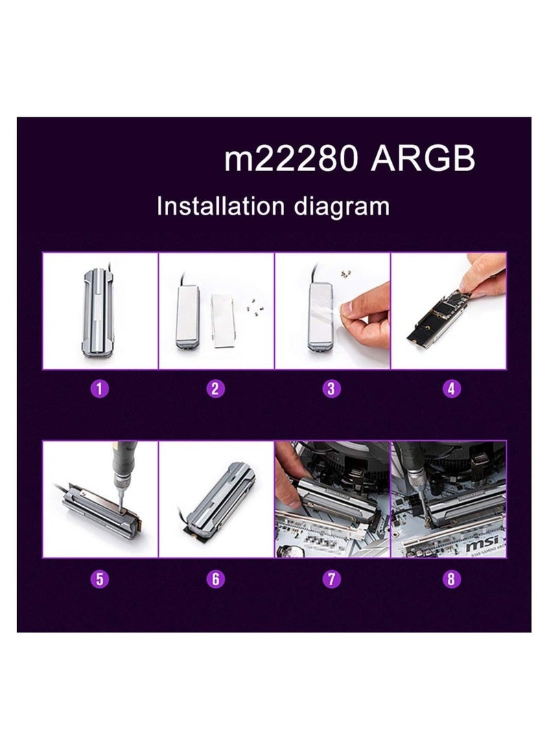 Captaintech M.2 2280 Heatsink Cooler, Ssd Heatsinks Argb Thermal Pad 5v 3pin Radiator M.2 Ssd Cooling Sink, Solid State Disk Radiator for 2280 M.2 Ssd, Achieve Fixed Monochrome, Multi-Color Cycle Effects - Image 5