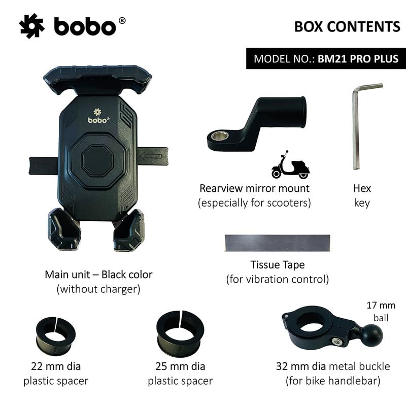 Bobo BM21 PRO Plus Top & Bottom Secure Grip with PRO Plus Vibration Damper Waterproof Bike/Motorcycle/Scooter Mobile Phone Holder Mount Ideal for Maps and GPS Navigation (Black) - Image 4