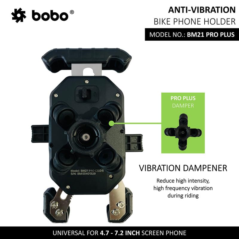 Bobo BM21 PRO Plus Top & Bottom Secure Grip with PRO Plus Vibration Damper Waterproof Bike/Motorcycle/Scooter Mobile Phone Holder Mount Ideal for Maps and GPS Navigation (Black) - Image 2