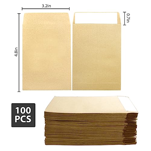 xflyxin 100 Pack Kraft Small Coin Envelopes, 3.23"4.53", Brown, Fully Sealed Seed Envelopes; Mini Envelopes for Office, Home, School - Image 2