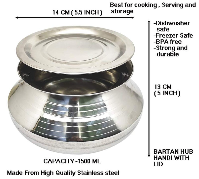 Bartan Hub Small Stainless Steel Handi With Lid (Pongal Handi, 1500 ML, Dishwasher Safe) 1.5 L - Image 3