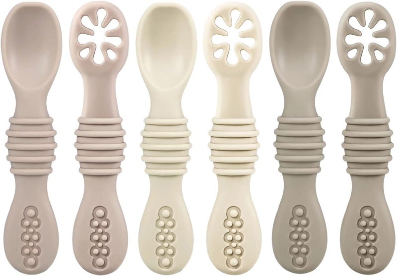 PandaEar Silicone Baby Spoons - 6 Pack Self Feeding Utensils for Infants and Toddlers - Image 1