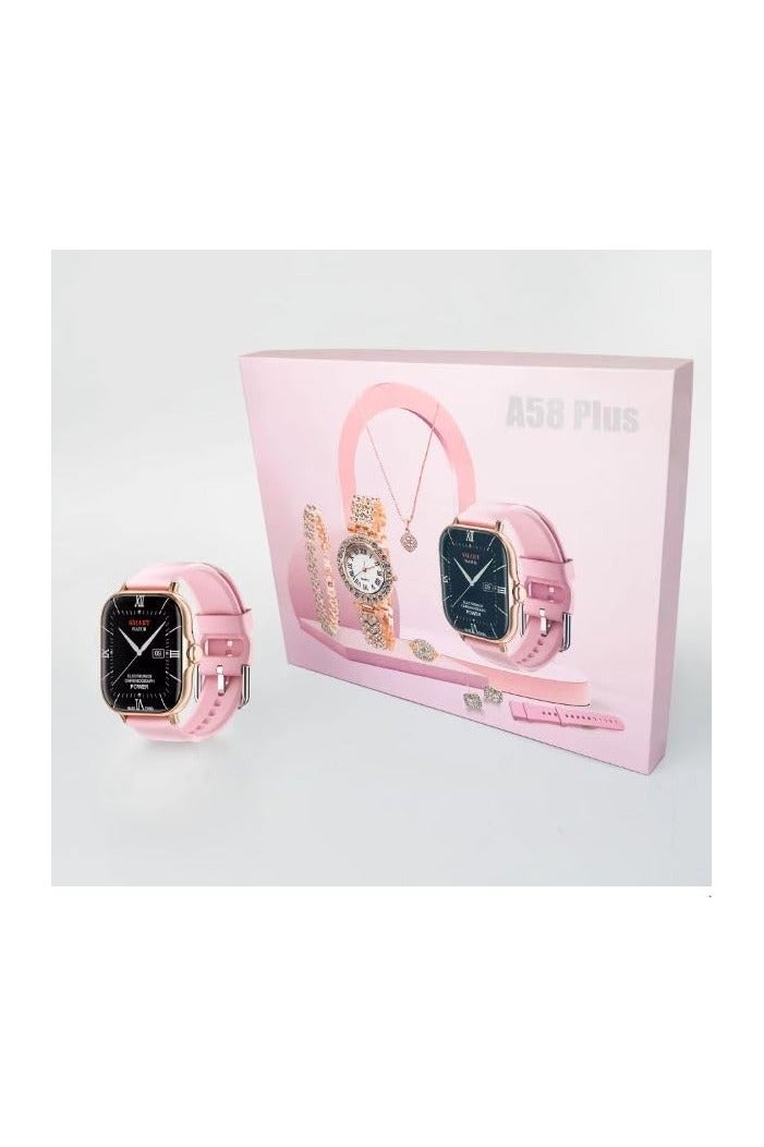 AWALOR Awalor 7 in 1 set A58 plus Suit with 2 straps Earrings bracelets necklaces set BT Call 2.02inch women smartwatch - Image 1