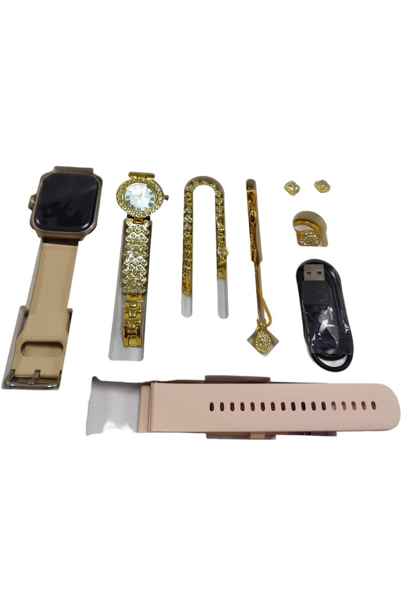 AWALOR Awalor 7 in 1 set A58 plus Suit with 2 straps Earrings bracelets necklaces set BT Call 2.02inch women smartwatch - Image 3