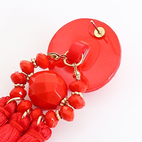 Boderier Thread Tassel Earrings Chandelier Drop Dangling Earrings with Beaded Hoops Stud Earrings Statement Dangles for Women (Red) - Image 5