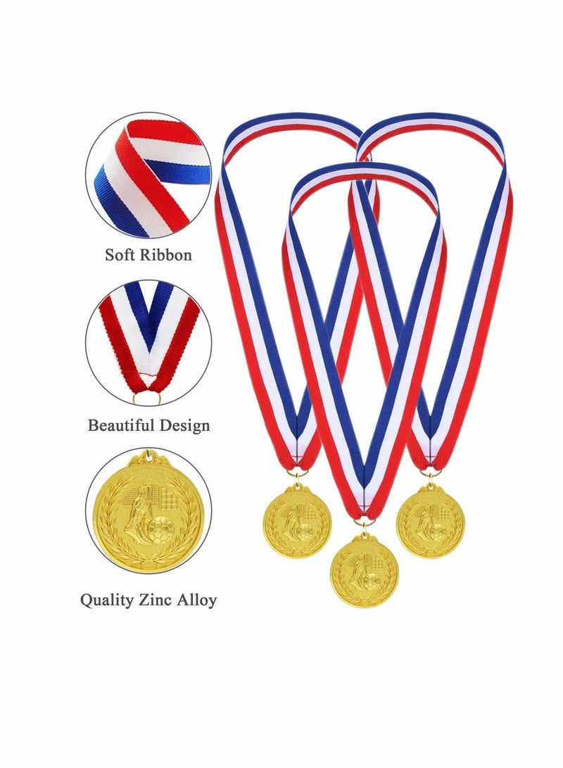 SYOSI Football Medals for Kids, of Gold Metal Medal with Tricolour Nylon Ribbon, Football Party Favours for Boys Children Adults (6-Pack) - Image 3