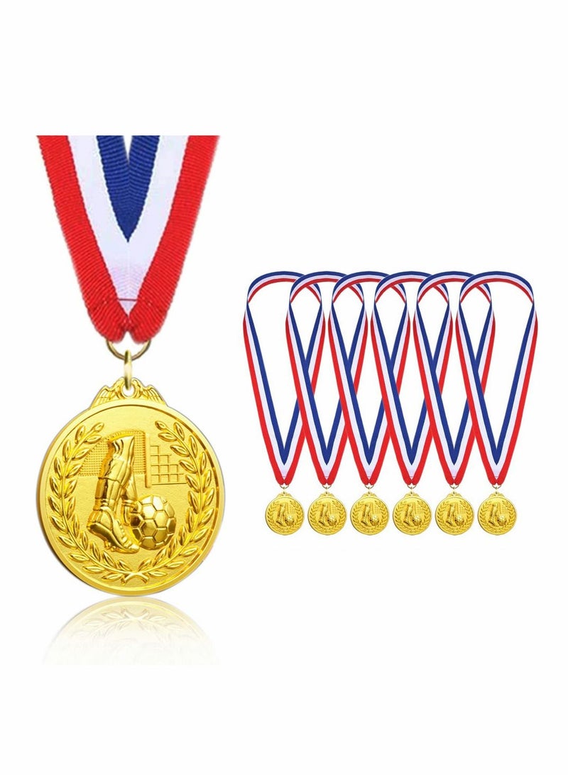SYOSI Football Medals for Kids, of Gold Metal Medal with Tricolour Nylon Ribbon, Football Party Favours for Boys Children Adults (6-Pack) - Image 1