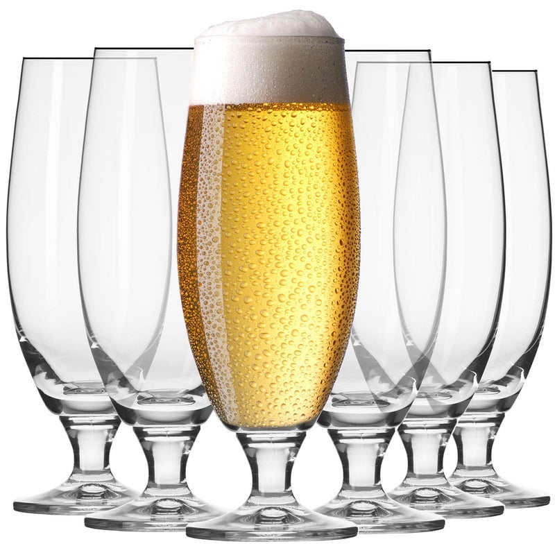 Krosno White Pint Craft Beer Glasses  Set of 6  500 ML  Elite Collection  Stemmed Beer Drinking Glasses Tulip Schooner Glass Cocktail Set  Home Kitchen  Bar  Beer Glass with Stem