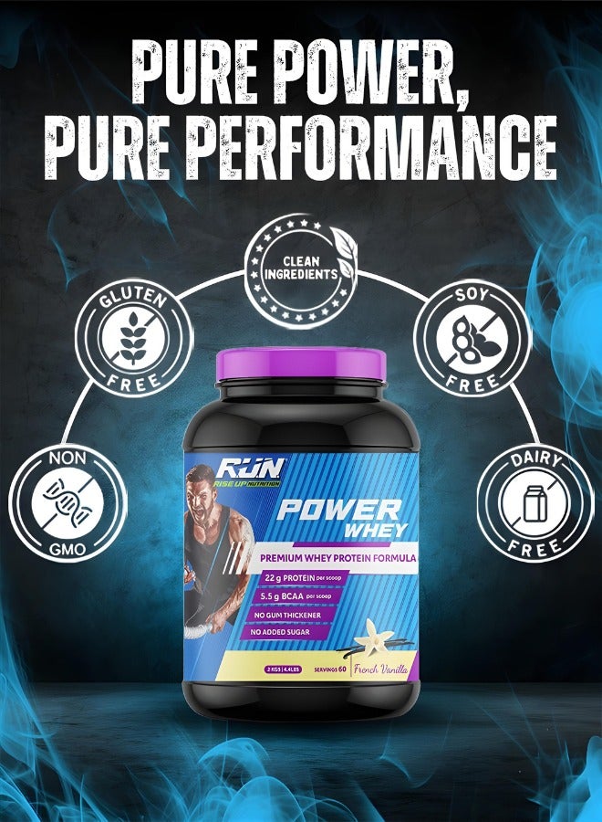 Rise Up Nutrition Power Whey Protein 2kg, Premium Whey Powder, 22g Protein, 5.5g BCAA, Non-GMO, Gluten free, Soy free, 4.40 Lbs (French Vanilla) - Image 5