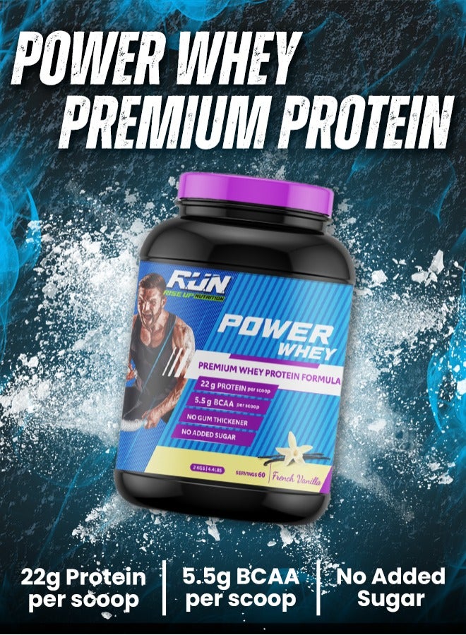 Rise Up Nutrition Power Whey Protein 2kg, Premium Whey Powder, 22g Protein, 5.5g BCAA, Non-GMO, Gluten free, Soy free, 4.40 Lbs (French Vanilla) - Image 2