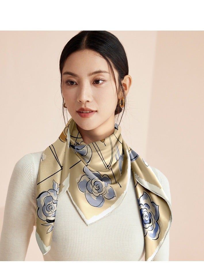 New Chinese Style Mulberry Silk Rose Printed Scarf  - Image 1